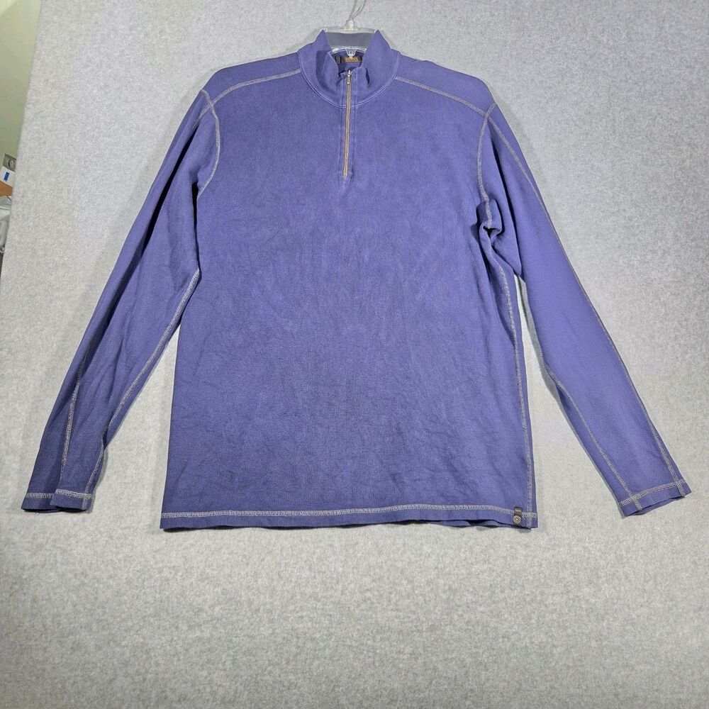 Agave Denim Mens Large L Quarter Zip Pullover Sweater Purple Made in USA Ribbed
